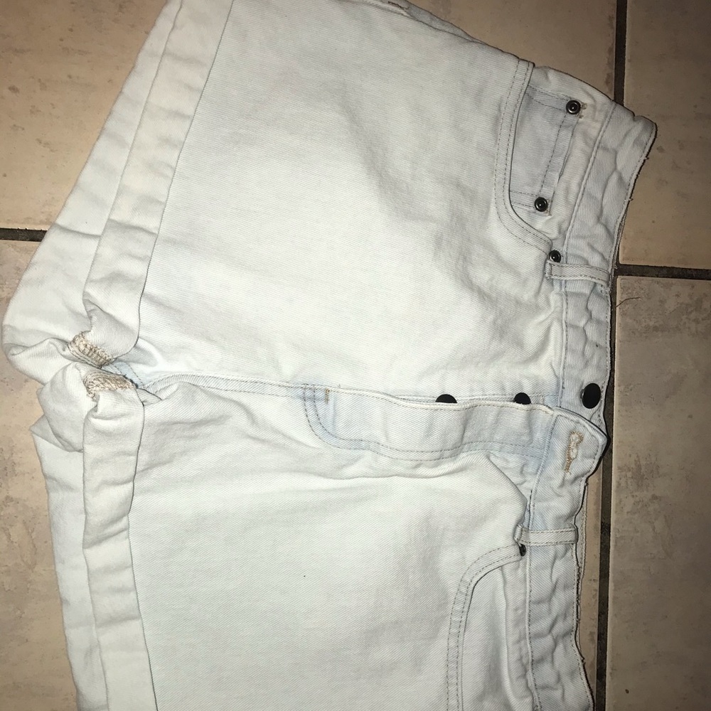 High waisted light blue jean shorts